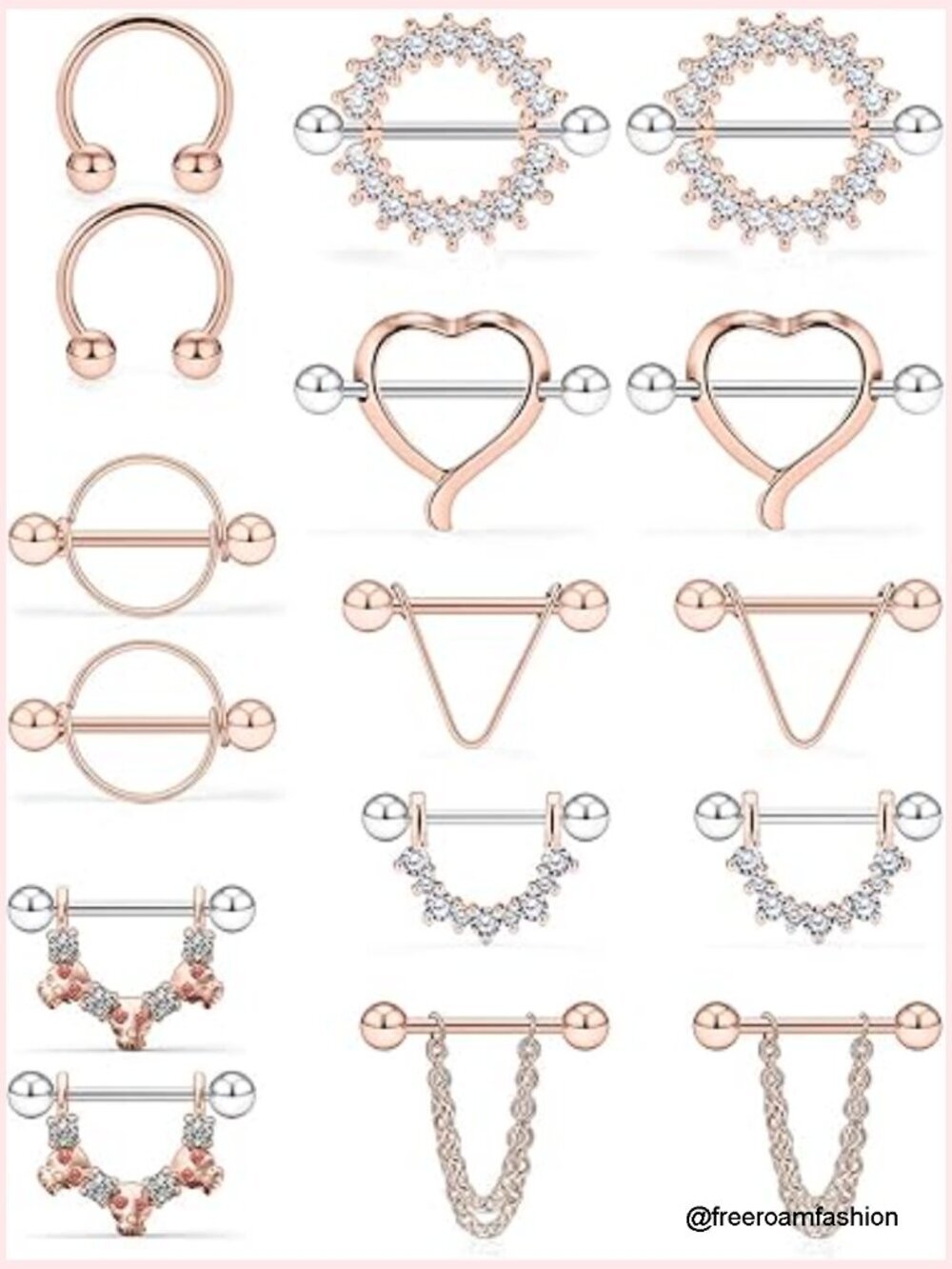 14G Surgical Steel Nipple Rings 8 Pairs CZ Heart Barbell Piercing Jewelry